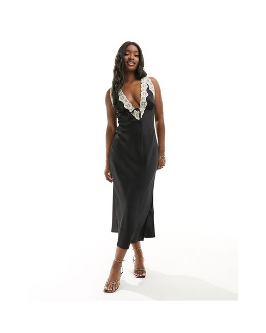 Abercrombie & Fitch Black Contrast Lace Midi Slip Dress