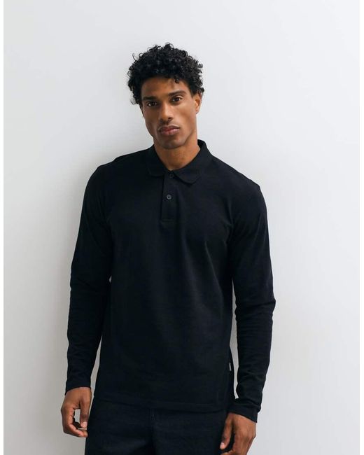 Jack & Jones Blue Pique Long Sleeve Polo for men