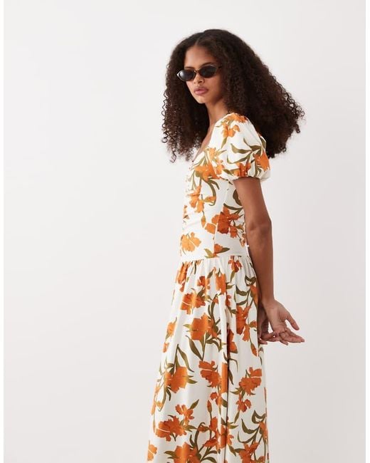ASOS Multicolor Ruched Front Midi Tea Dress