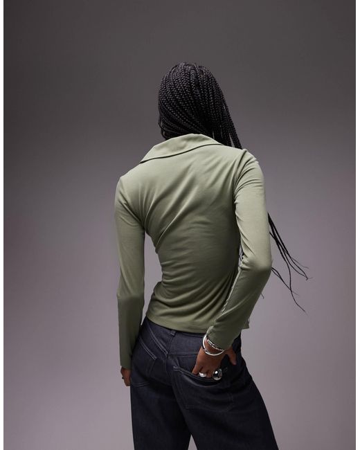 Petite - top cache-cœur à manches longues en cupro TOPSHOP en coloris Gray