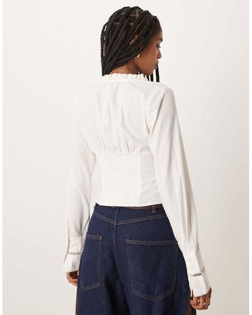 Free People White Frankie Corset Long Sleeve Top