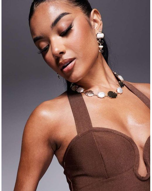 ASOS Purple Co-ord Bandage Scoop Detail Halter Neck Top