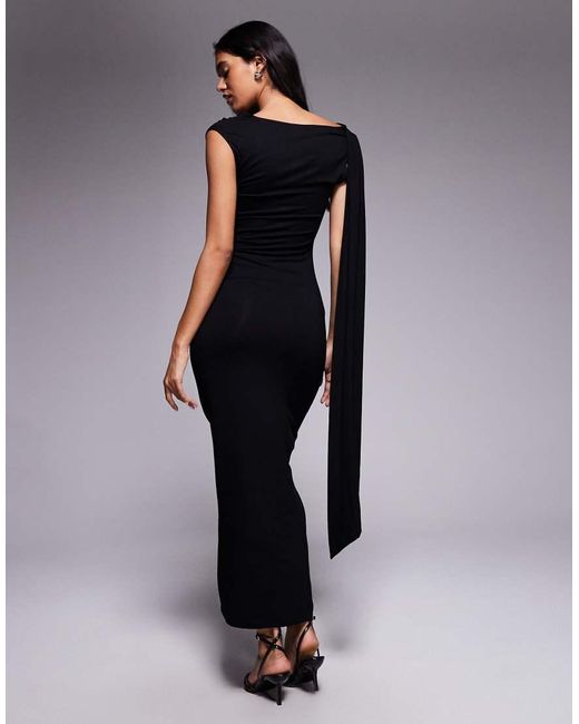 ASOS Black Sash Neck Midi Dress With Twist Detail