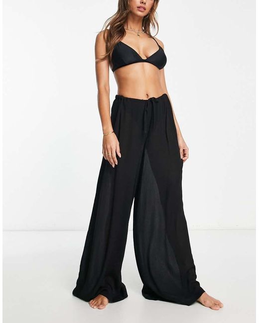 ASOS Black Drawstring Palazzo Beach Trouser