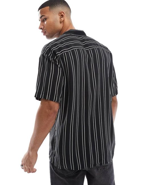 Jack & Jones Gestreept Overhemd Met Reverskraag En Korte Mouwen in het Black voor heren