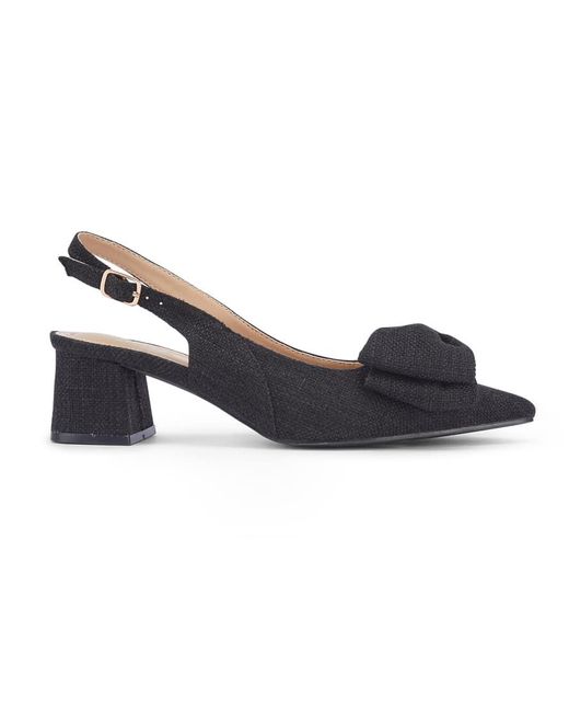 SEQWL Blue Slingback Block Heel Dress Pumps Pointed Toe With Bow Detail