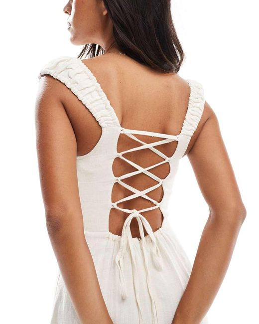 Stradivarius Midi Melkmeisjesjurk Met Split in het White