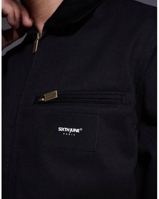 Giacca Trucker Nera Con Colletto A Contrasto di Sixth June in Blue da Uomo