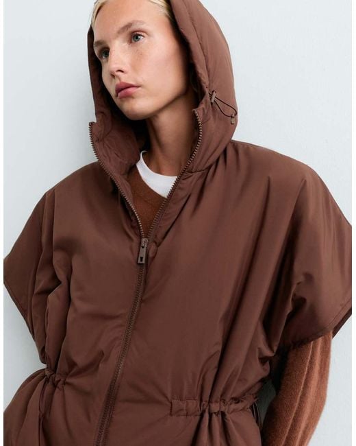 Oysho Brown Cape-Style Padded Gilet