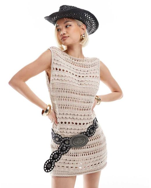 ASOS White Mock Crochet Mini Dress With Low Back