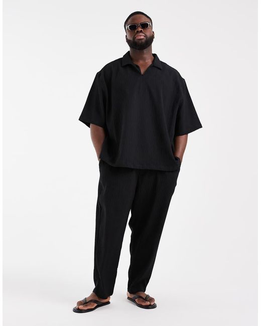 ASOS Black Co-ord Plisse Trousers for men