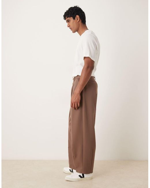 ASOS Natural Barrel Leg Suit Pants for men