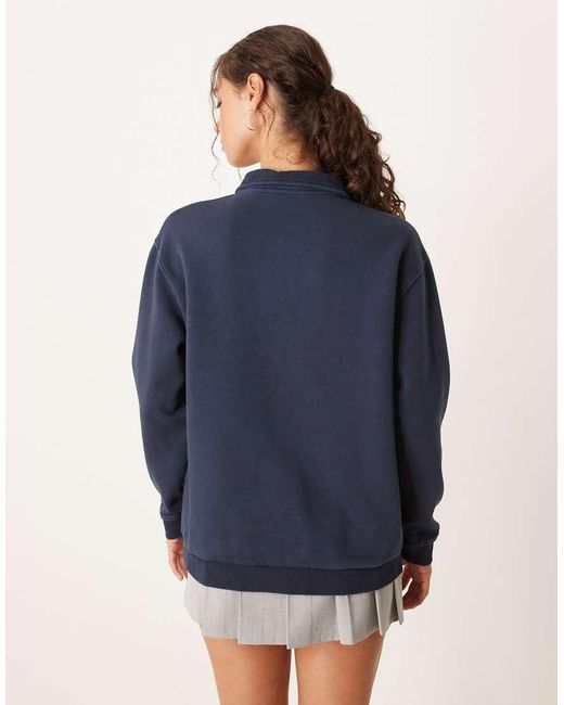 Brave Soul Blue Quarter Zip Funnel Neck Sweatshirt