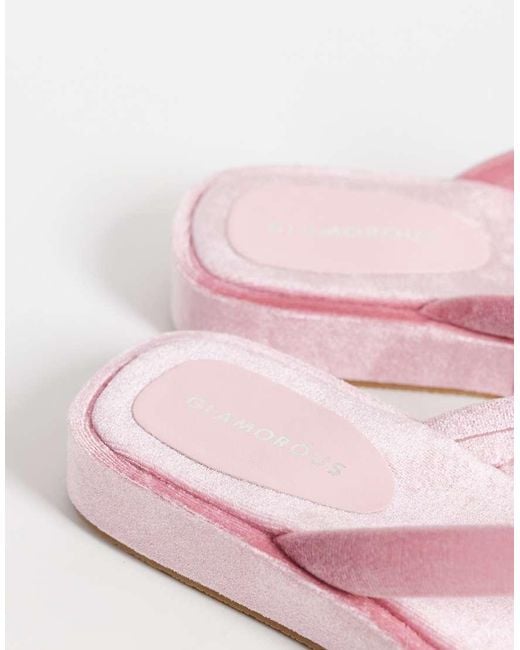 Glamorous Pink Velvet Flip Flops