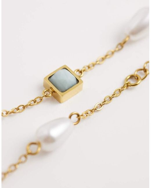 Reclaimed Vintage Natural Stainless Steel Drop Bracelet With Blue Stone With Pearl