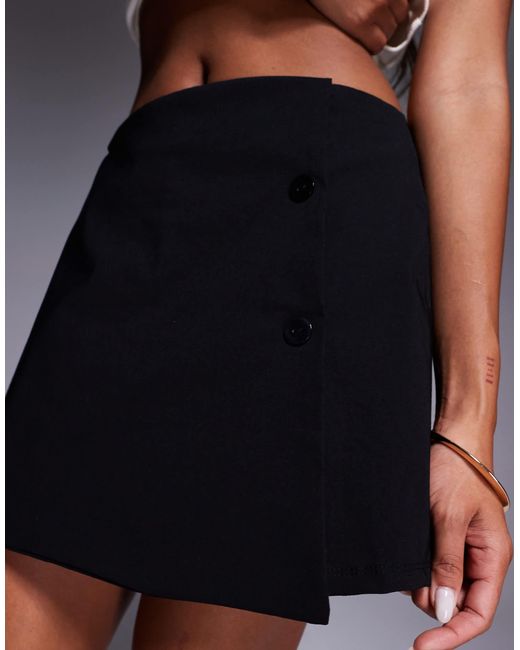 ASOS Blue Bengaline Wrap Skort With Button Detail