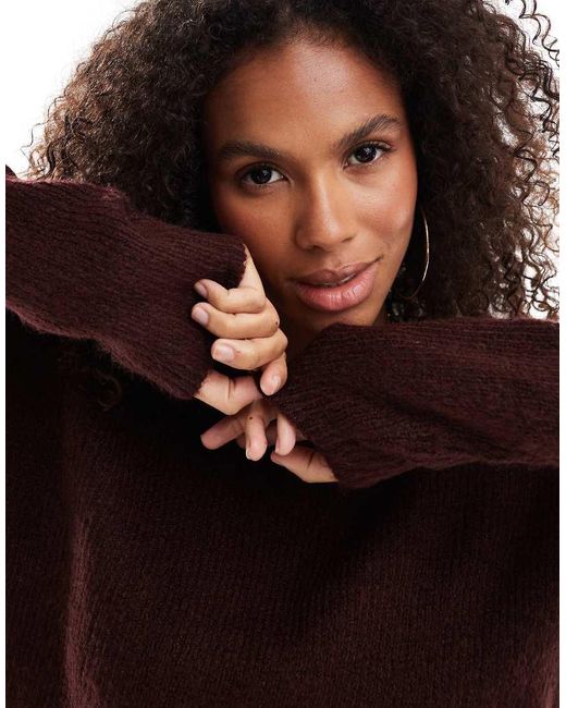 ONLY Brown V Neck Slouchy Jumper