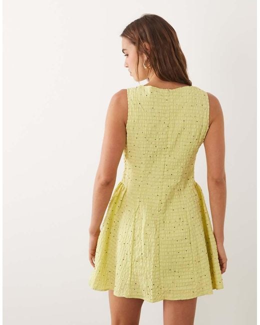 Sister Jane Yellow Ronja Boat Neck Sleeveless Embellished Detail Mini Dress