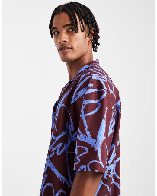 ASOS Blue Co-ord Relaxed Revere Shirt With Floral Print for men