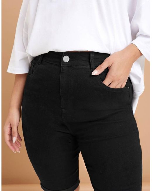 Yours Clothing Black Turn Up Denim Shorts