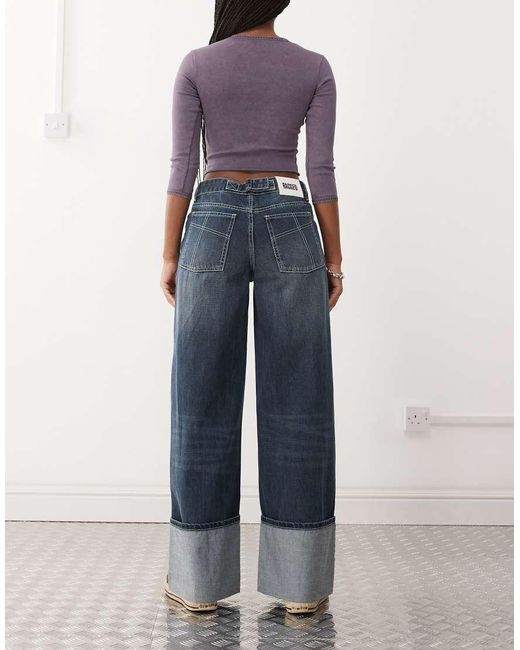 The Ragged Priest Blue Turn Up Hem Low Rise Baggy Fit Jeans