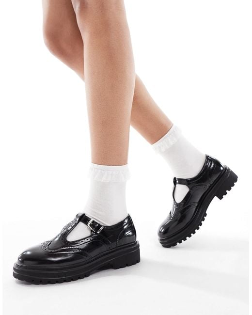SEQWL Black Jeep Mary Janes With Broguing Detail