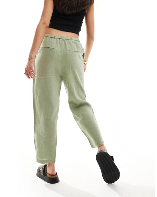 Pantalon noué à la taille en lin - clair Mango en coloris Green
