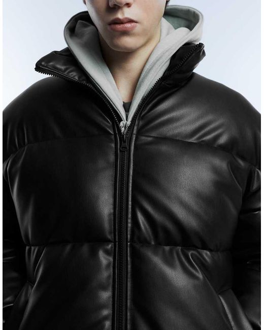 Pull&Bear Gray Padded Leather Effect Jacket for men