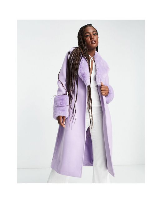 EVER NEW Purple Faux Fur Collar Coat With Cuffs