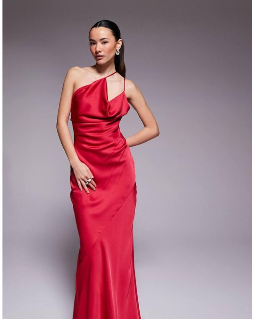 Forever New Red One Shoulder Cowl Neck Maxi Dress