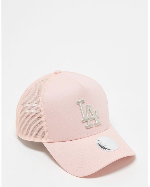 KTZ Pink Los Angeles Dodgers Trucker Cap With Metallic Logo