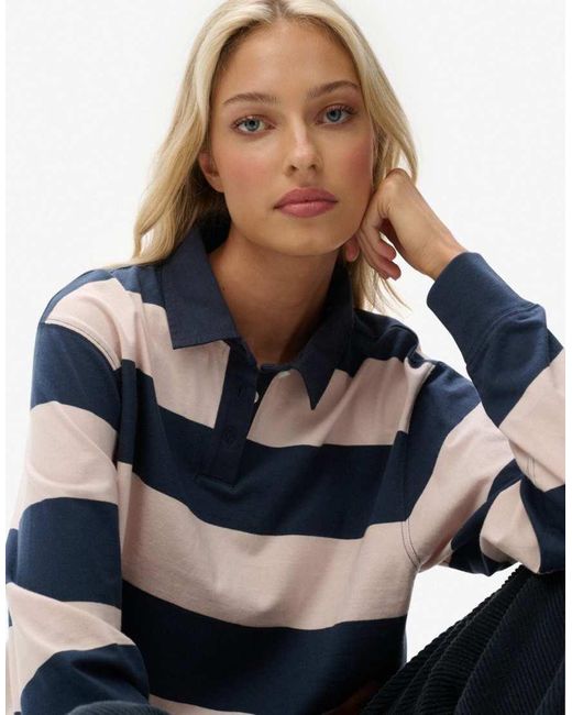 Superdry Blue Athletic Essentials Cropped Stripe Rugby Top