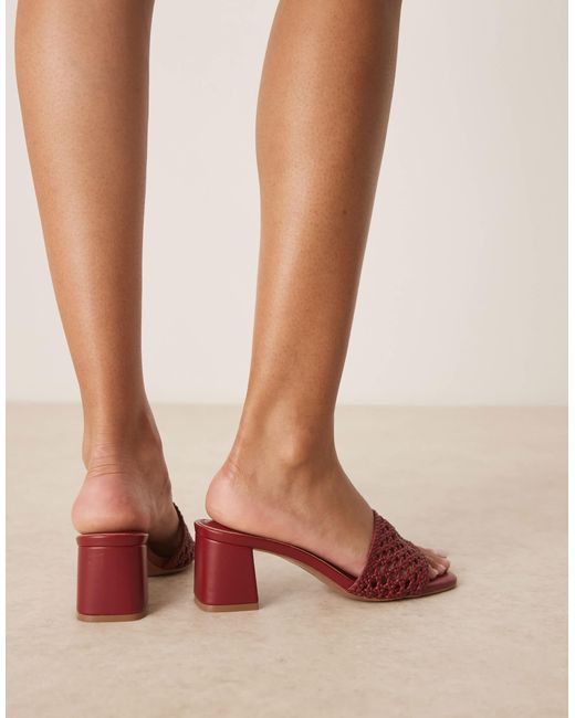 ASOS Brown Wide Fit Honeycomb Woven Detail Mid Heeled Mules