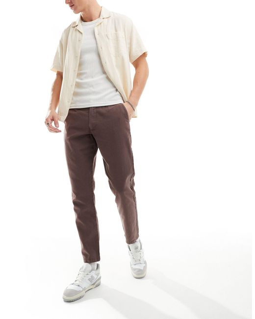 ASOS Brown Tapered Linen Chino Trousers for men
