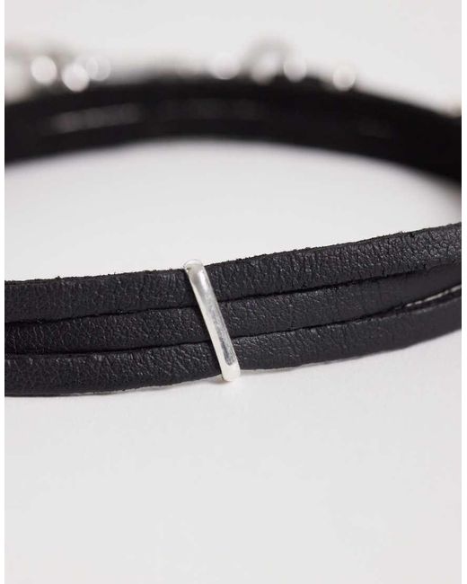 ASOS Black Faux Leather Wrap Around Bracelet for men