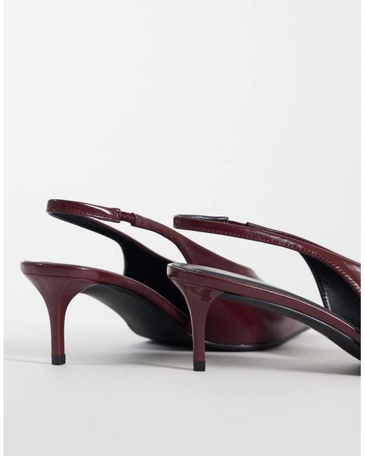 Public Desire Brown Lychee Slingback Kitten Heel Shoes