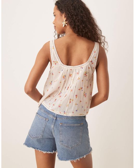 Caraco boutonné à bordures dentelle et imprimé fleuri ASOS en coloris Blue