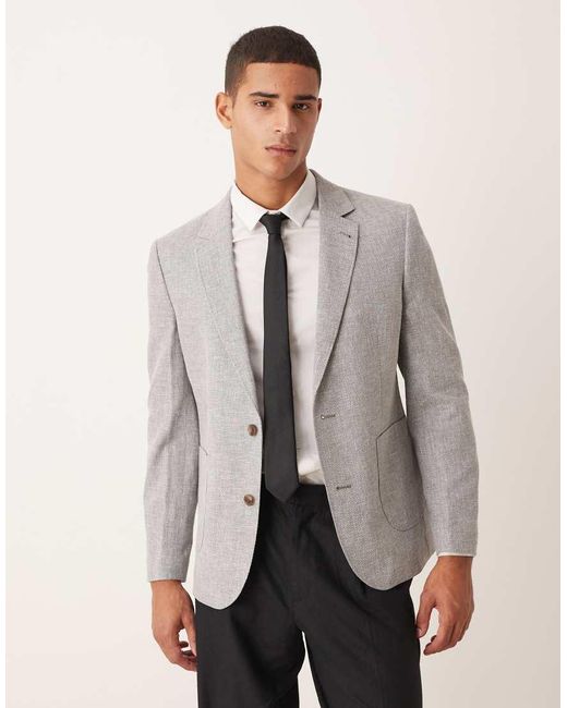 ASOS Gray Linen-blend Slim Blazer for men