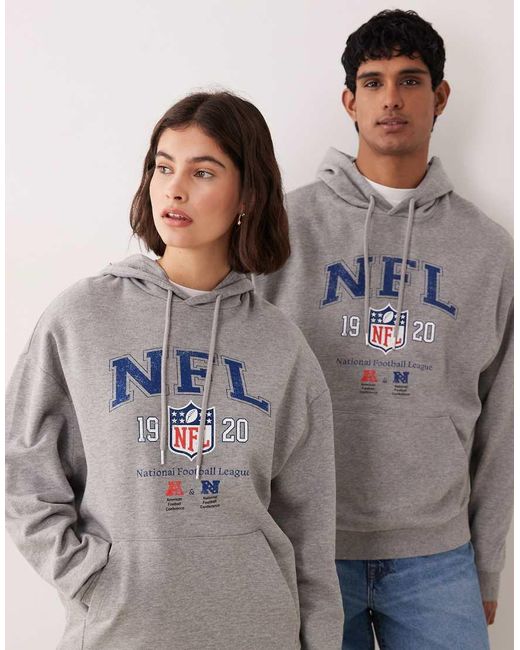 ASOS Gray Unisex Oversized Hoodie With Nfl Prints