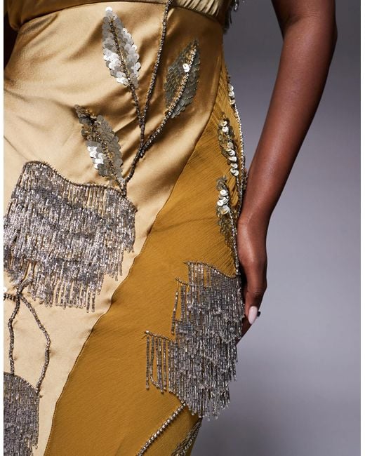 ASOS Yellow Floral Embellished Chiffon Satin Mix Maxi Dress
