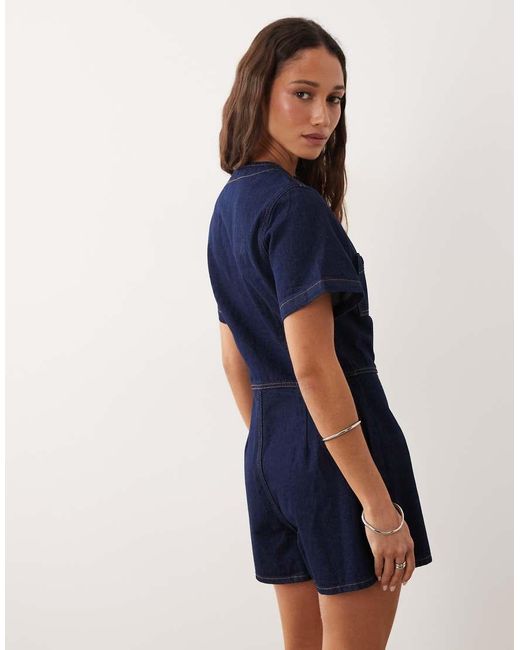 Miss Selfridge Blue Denim Button Through Playsuit