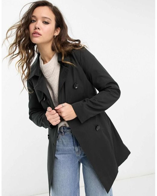 ONLY Black Button Detail Short Trench Coat