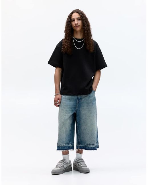 Pull&Bear Black Basic Short Sleeve Sweatshirt for men