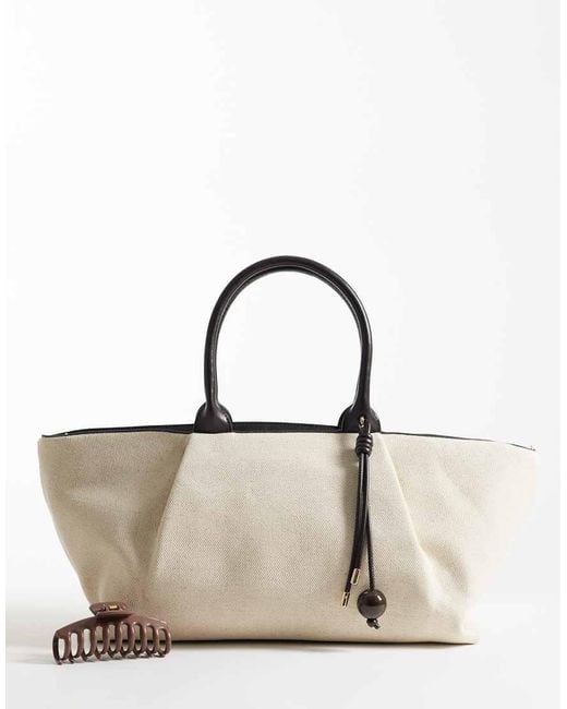 Mango Natural Large Structured Slouch Shoulder Bag