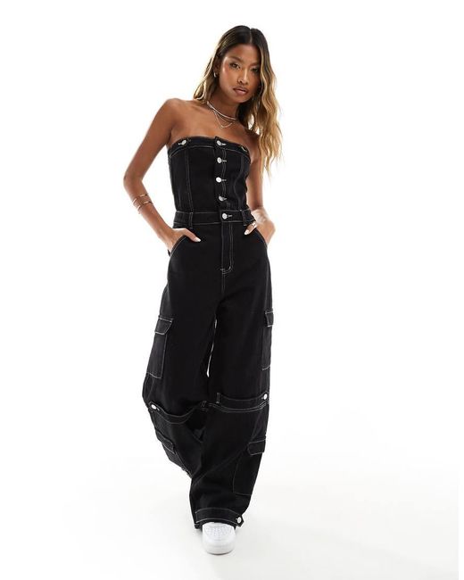 Liquor N Poker Black Denim Bandeau Jumpsuit