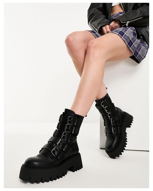 Steve Madden Black Out-reach Chunky Buckle Ankle Boots