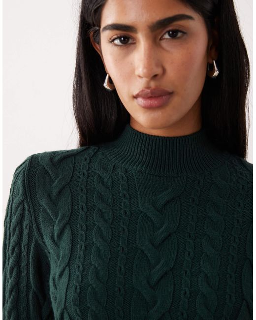 Pull à col montant en maille torsadée - foncé Mango en coloris Green