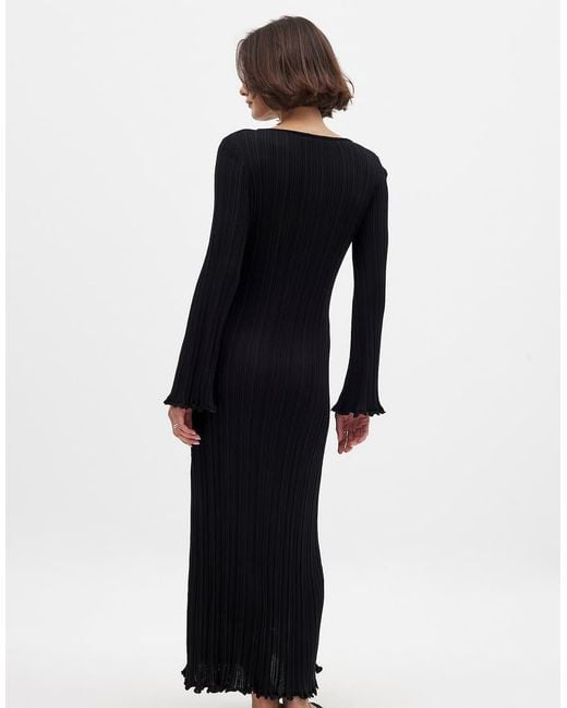 NA-KD Blue Knitted Round Neck Frill Maxi Dress