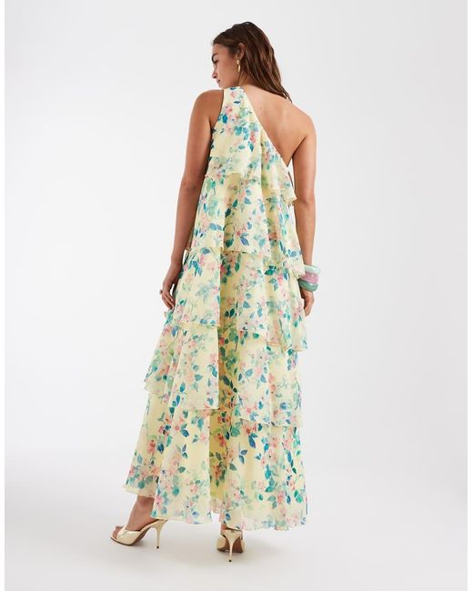 Vero Moda Green Felicia One Shoulder Tiered Maxi Dress With Corsage Detail