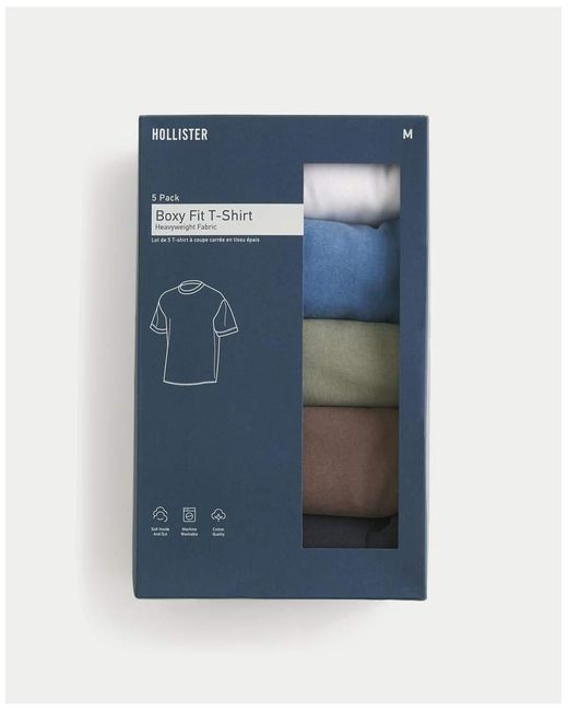Hollister Blue Boxy Heavyweight Crew T-Shirt 5-Pack for men